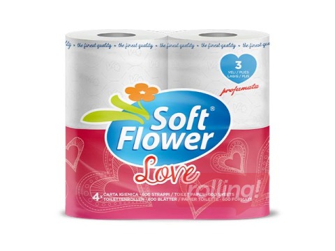 Love Soft Flower tualettpaber, lõhnastatud, 3 kihti, valge, 4 rulli