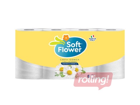 Tualetes papīrs Soft Flower, parfimēts, balts, 3 slāņi, 8 ruļļi