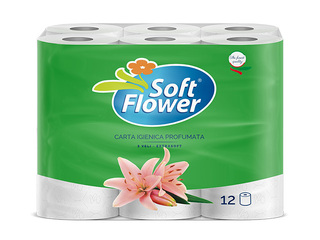 Soft Flower toilet paper, perfumed, 3-ply, white, 12 rolls
