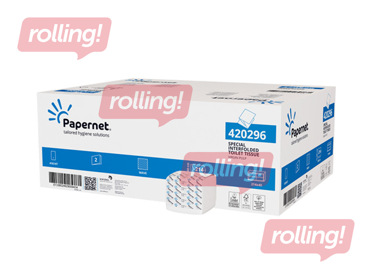 Tualetes papīrs loksnēs Papernet Interfolded, 2 slāņi, balts, 40 paciņas