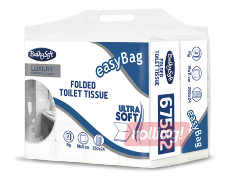 Tualetes papīrs loksnēs Bulkysoft, Luxury, 2 slāņi, balts, 24 paciņas