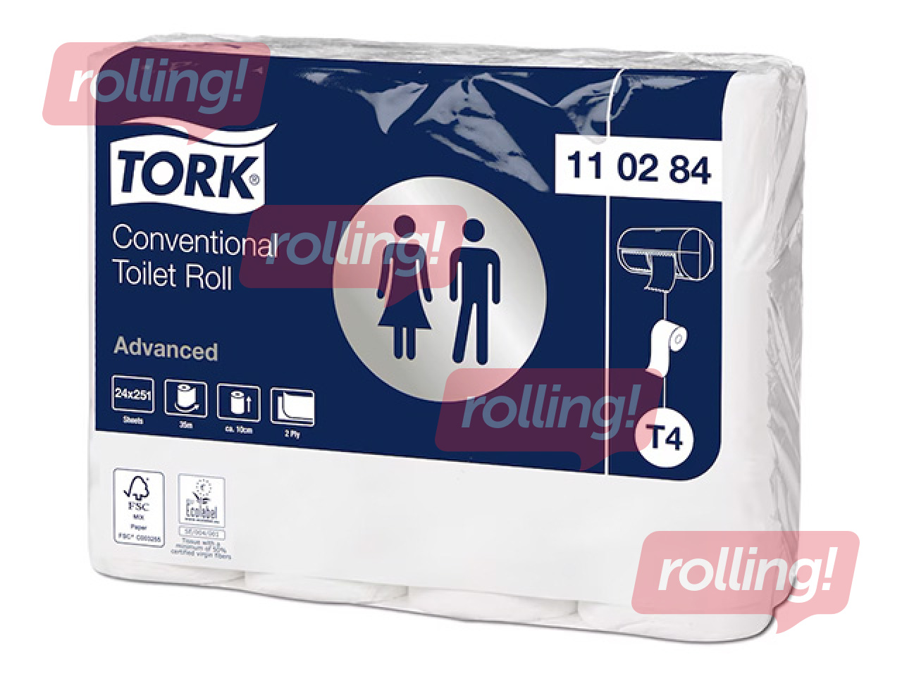 Tualetes papīrs Tork Advanced T4, 2 slāņi, balts, 24 ruļļi