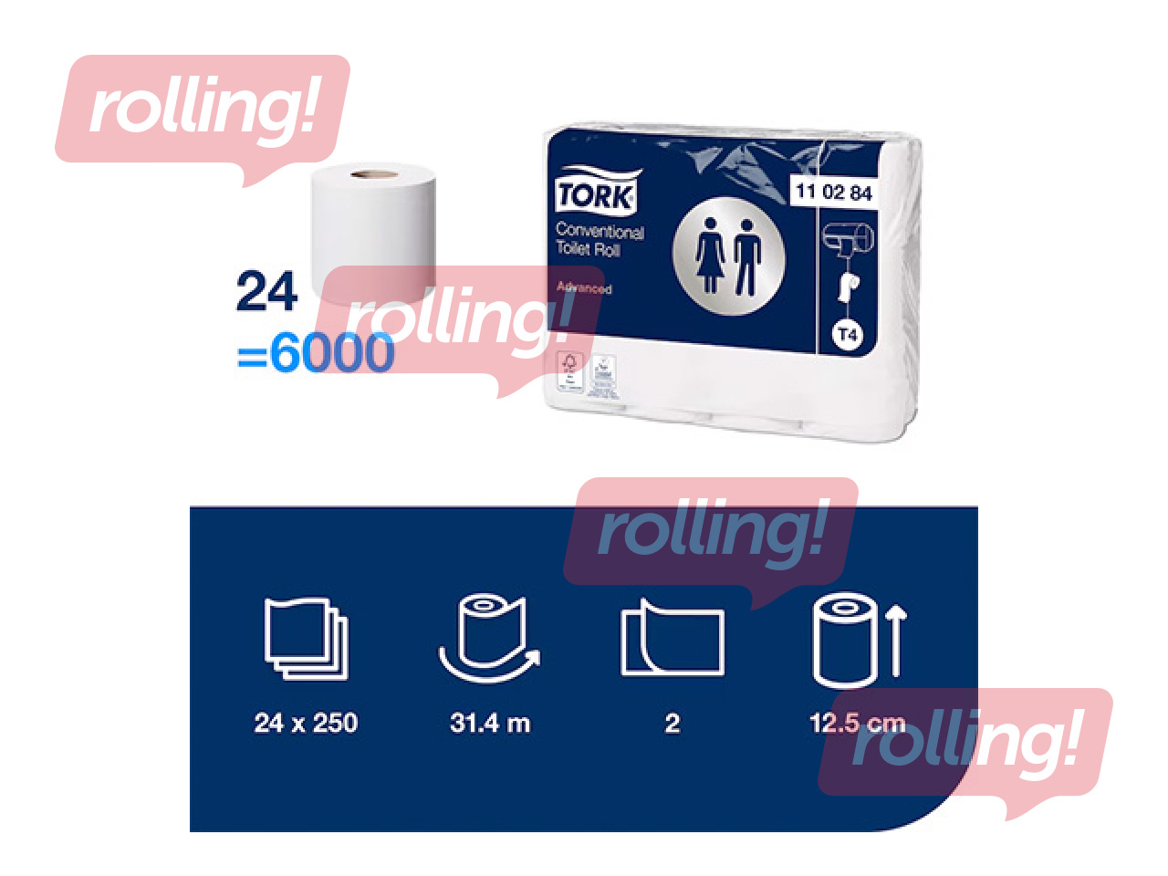 Tualetes papīrs Tork Advanced T4, 2 slāņi, balts, 24 ruļļi