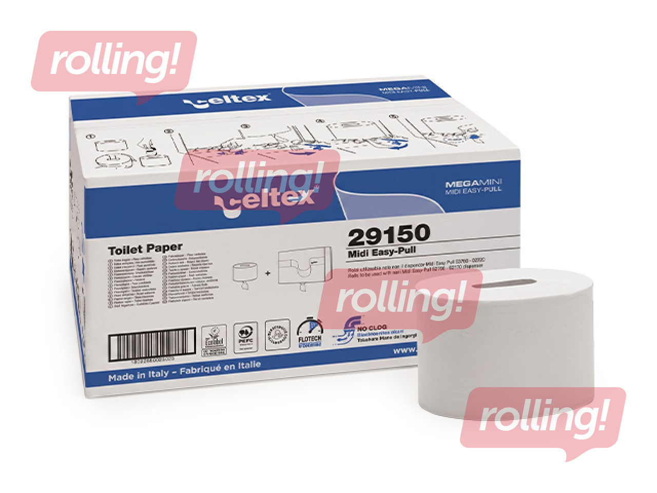 Tualetes papīrs CELTEX Easy Pull Centerfeed 150, balts, 2-kārt., 12gab