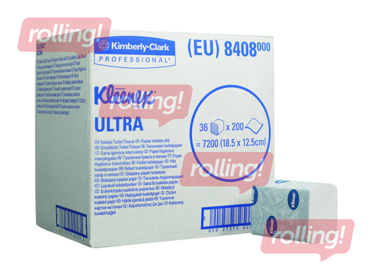 Туалетная бумага в листах Kleenex, Ultra, белая, 2 слоя, 200 листов, 36 пачек