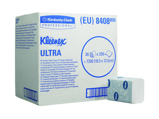 Tualettpaber lehtedena Kleenex, Ultra, valge, 2-kihiline, 200 lehte, 36 pakki