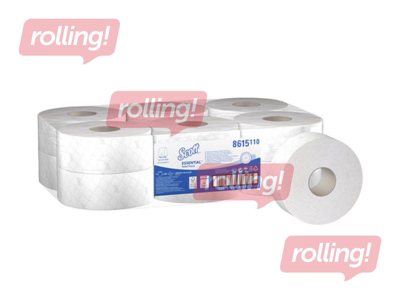 Tualetes papīrs ruļļos Scott Mini Jumbo, 2 slāņi, balts, 200m, 12 ruļļi