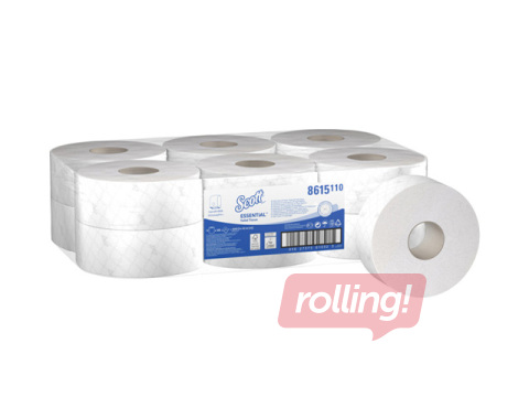 Tualettpaberirullid Scott Mini Jumbo, 2-kihilised, valged, 200m, 12 rulli