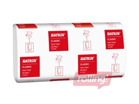 Papīra dvieļi Katrin Classic Zig Zag 2, balti, 2 slāņi, 200 loksnes, 20 paciņas 