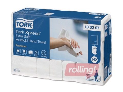 Papīra dvieļi Tork Premium Extra Soft, Multifold, H2, balti, 2 slāņi, 100 loksnes, 21 paciņa +AKCIJ
