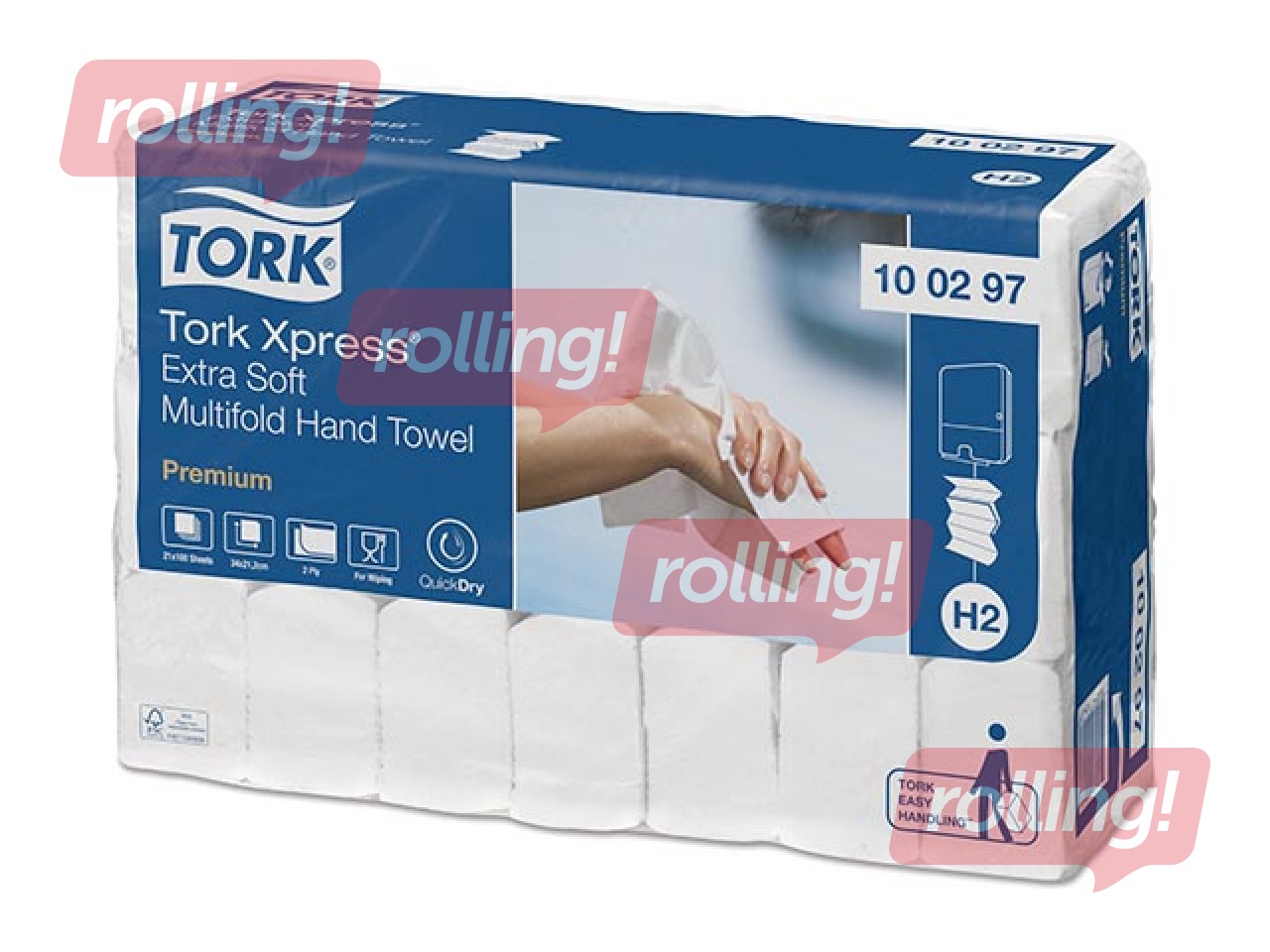 Papīra dvieļi Tork Premium Extra Soft, Multifold, H2, balti, 2 slāņi, 100 loksnes, 21 paciņa +AKCIJ