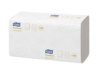 Papīra dvieļi Tork Premium Extra Soft, Multifold, H2, balti, 2 slāņi, 100 loksnes, 21 paciņa +AKCIJ