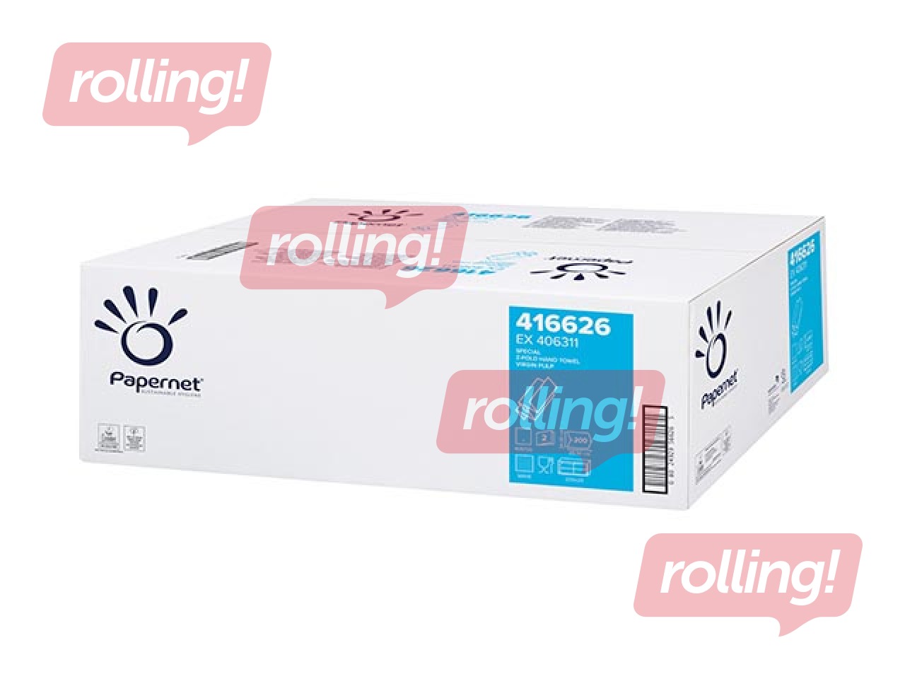 Papīra dvieļi Papernet, Z-locījums, H2, balti, 2 slāņi, 200 loksnes, 20 paciņas