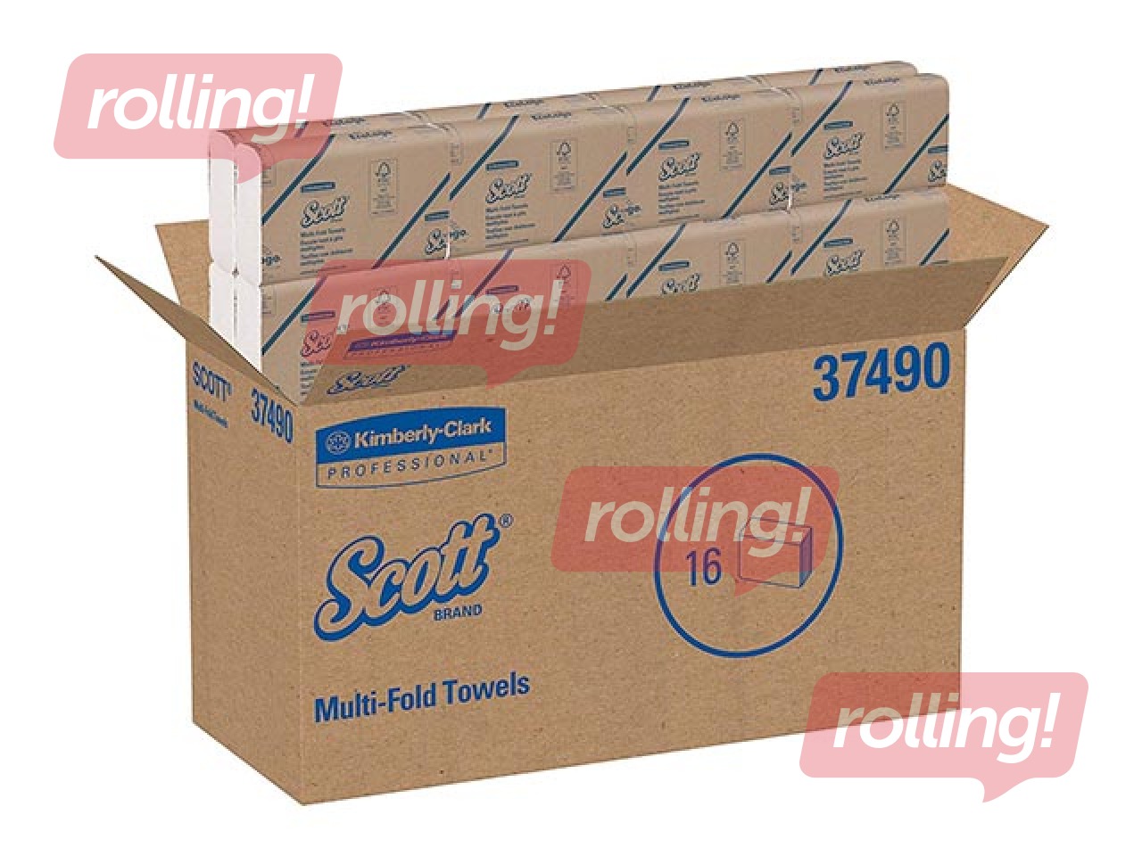 Papīra dvieļi Kimberly Clark Scott, Z-locījums, balti, 1 slānis, 250 loksnes, 16 paciņas