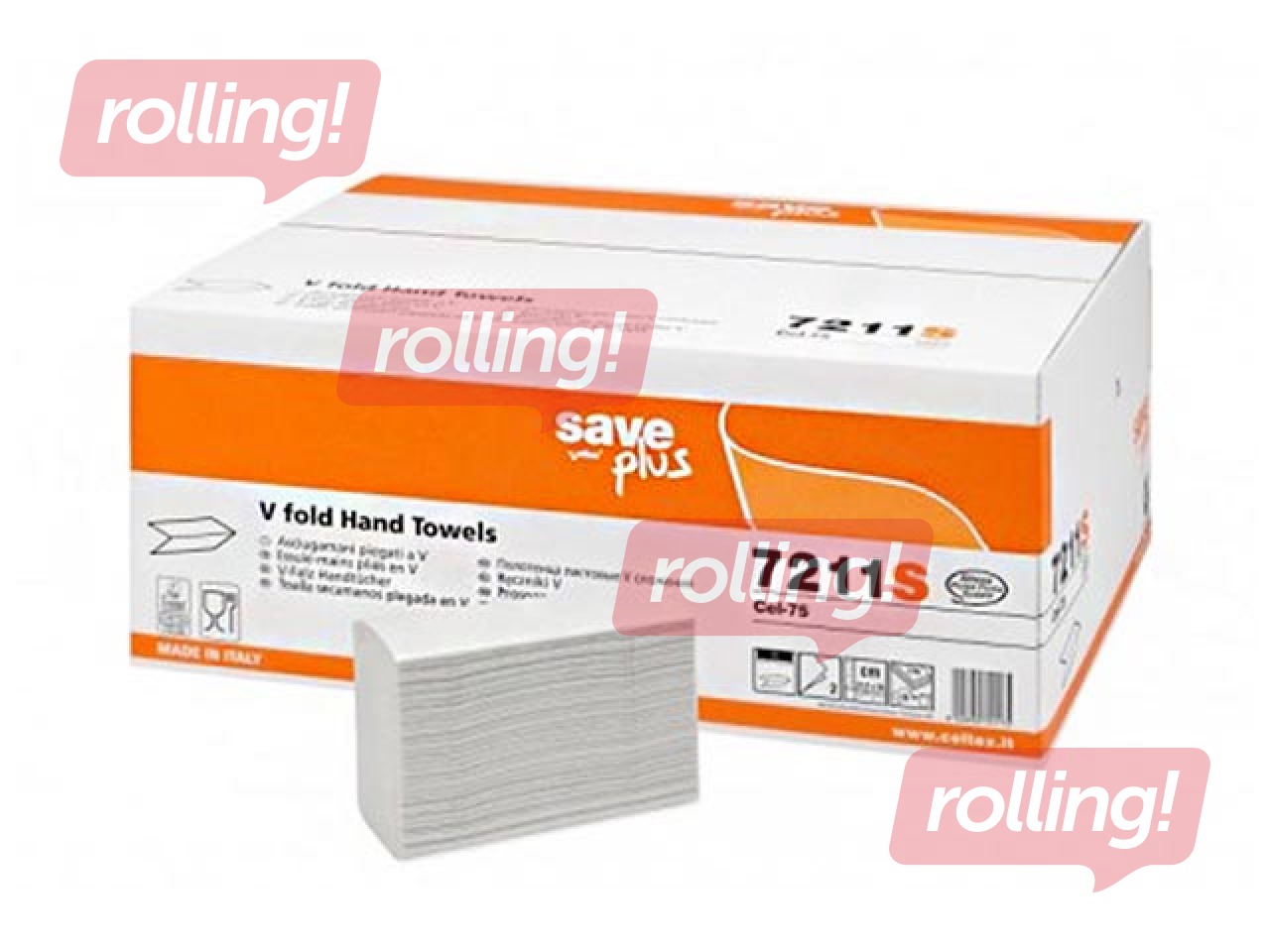 Papīra dvieļi Celtex Save Plus V (šaurās 9cm), balti, 2 slāņi, 175 loksnes, 18 paciņas