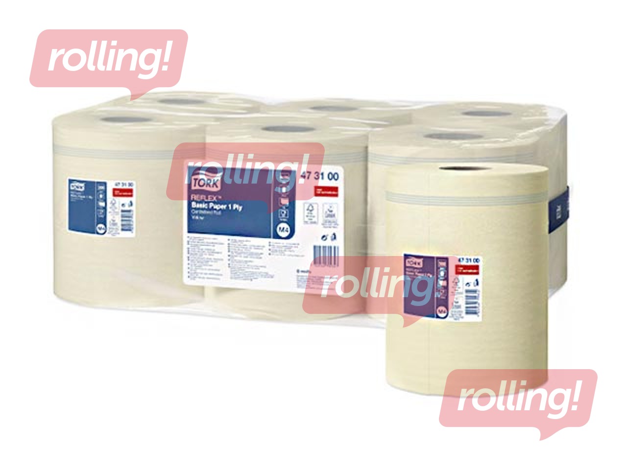 Papīra dvieļi Tork Reflex Basic, M4, dzelteni, 1 slānis, 300m, 6 ruļļi