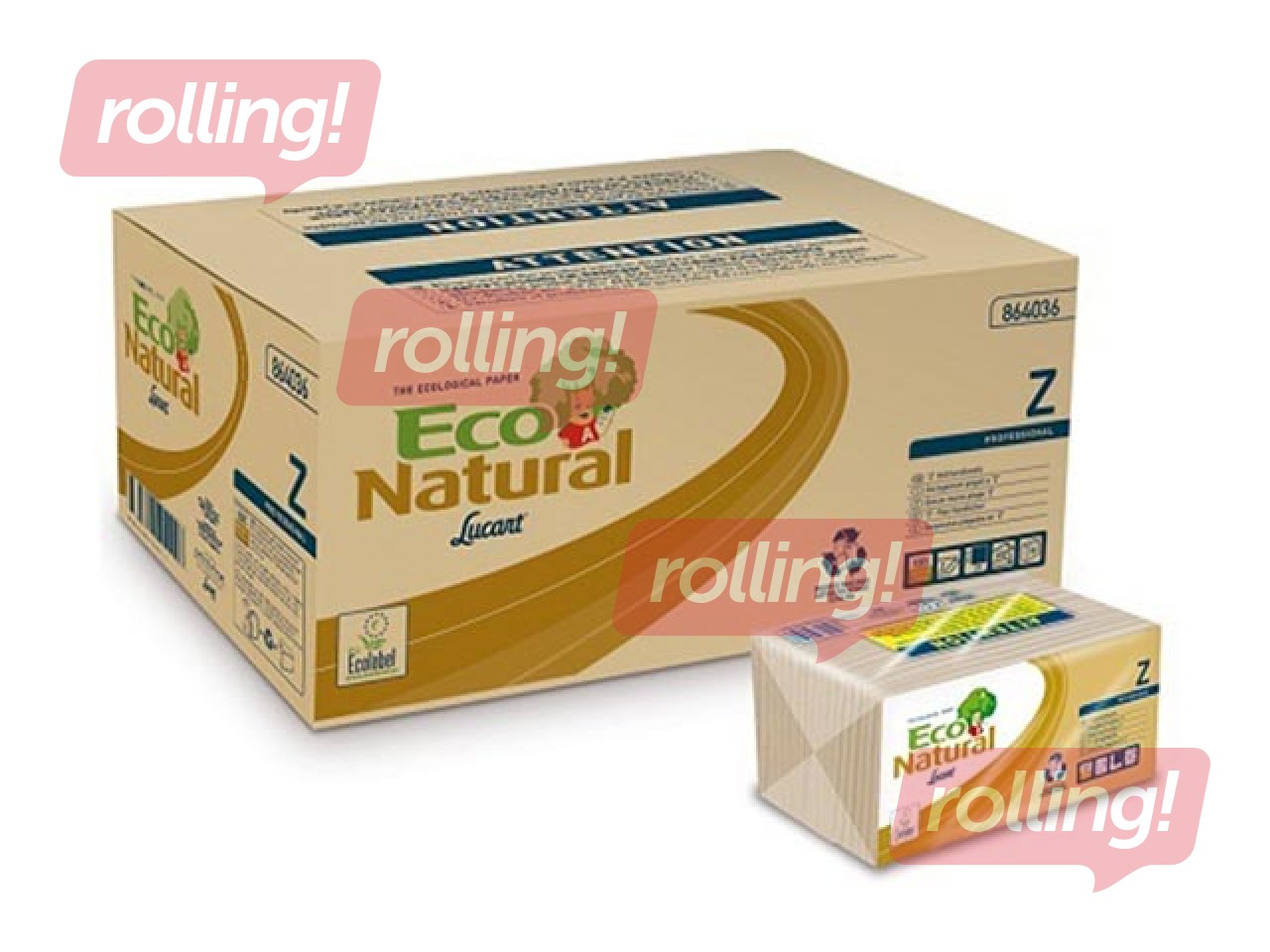 Papīra dvieļi Lucart Eco Natural, Z-Fold, šaurie, brūni, 2 slāņi, 220 loksnes, 18 paciņas