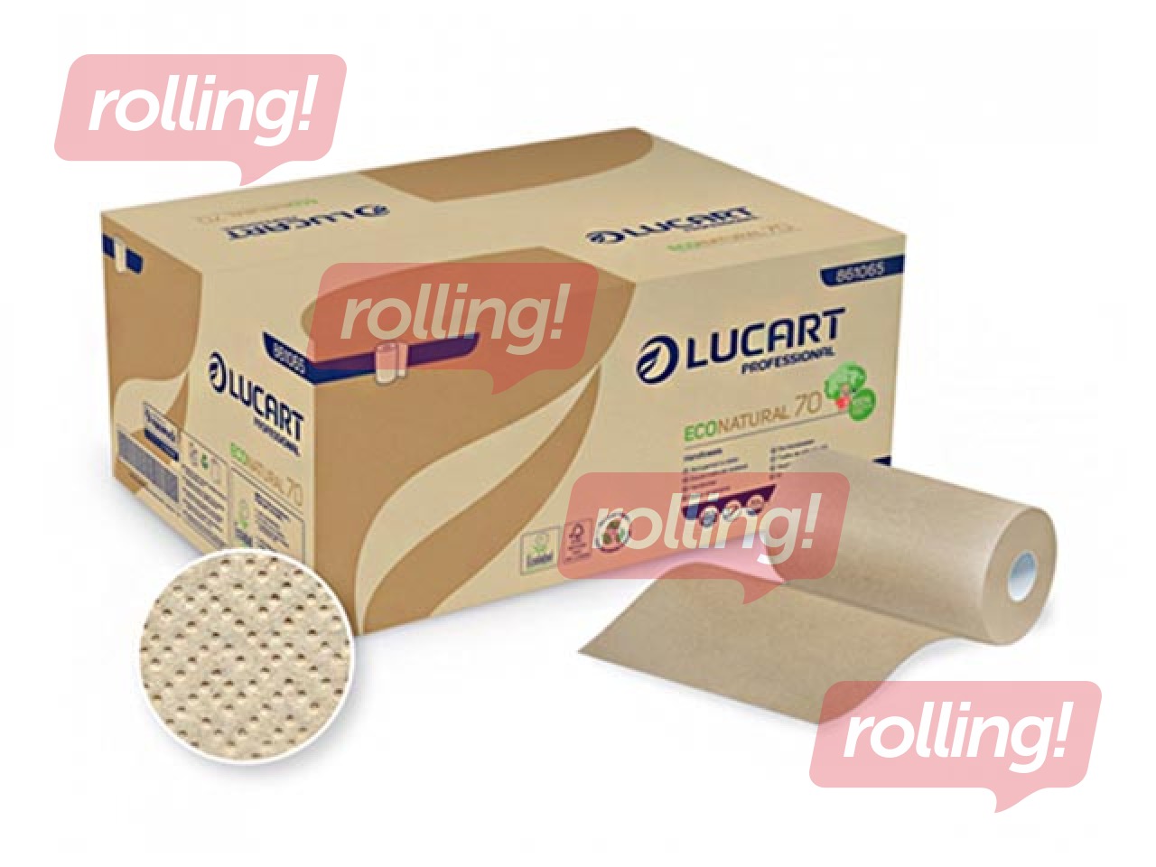 Papīra dvieļi Lucart Eco Natural 70 Joint, ar izņemamu serdi, brūni, 2 slāņi, 70m, 12 ruļļi