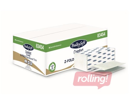 Papīra dvieļi Bulkysoft Comfort Z (šaurie), balti, 2 slāņi, 150 loksnes, 25 paciņas