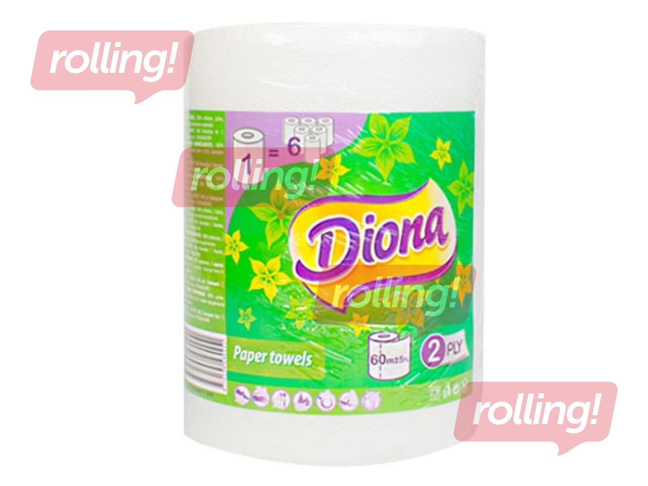 Papīra dvieļi Diona, 2 slāņi, 60m, 1 rullis