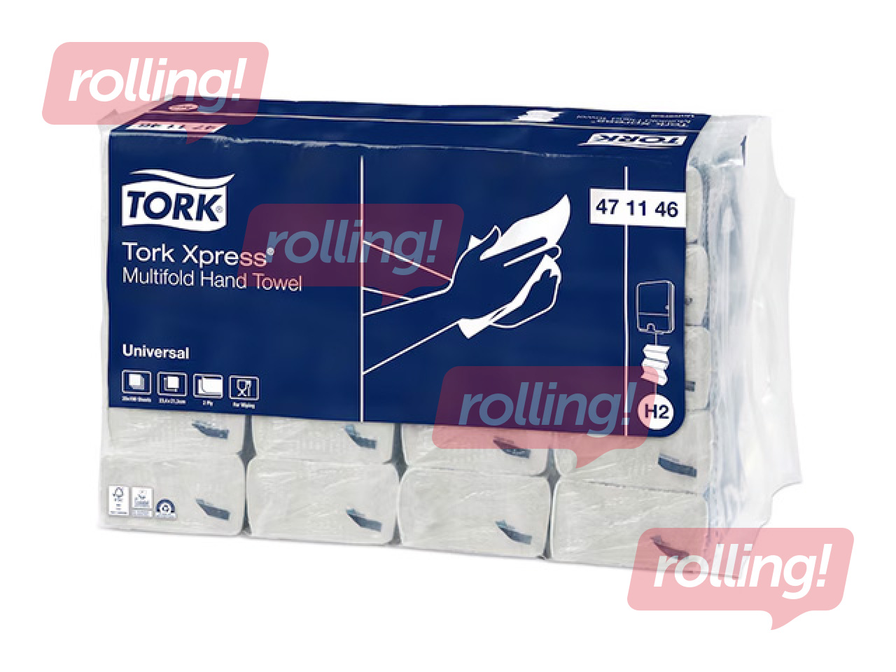 Papīra dvieļi Tork Xpress, Multifold, H2, balti, 2 slāņi, 190 loksnes, 20 paciņas