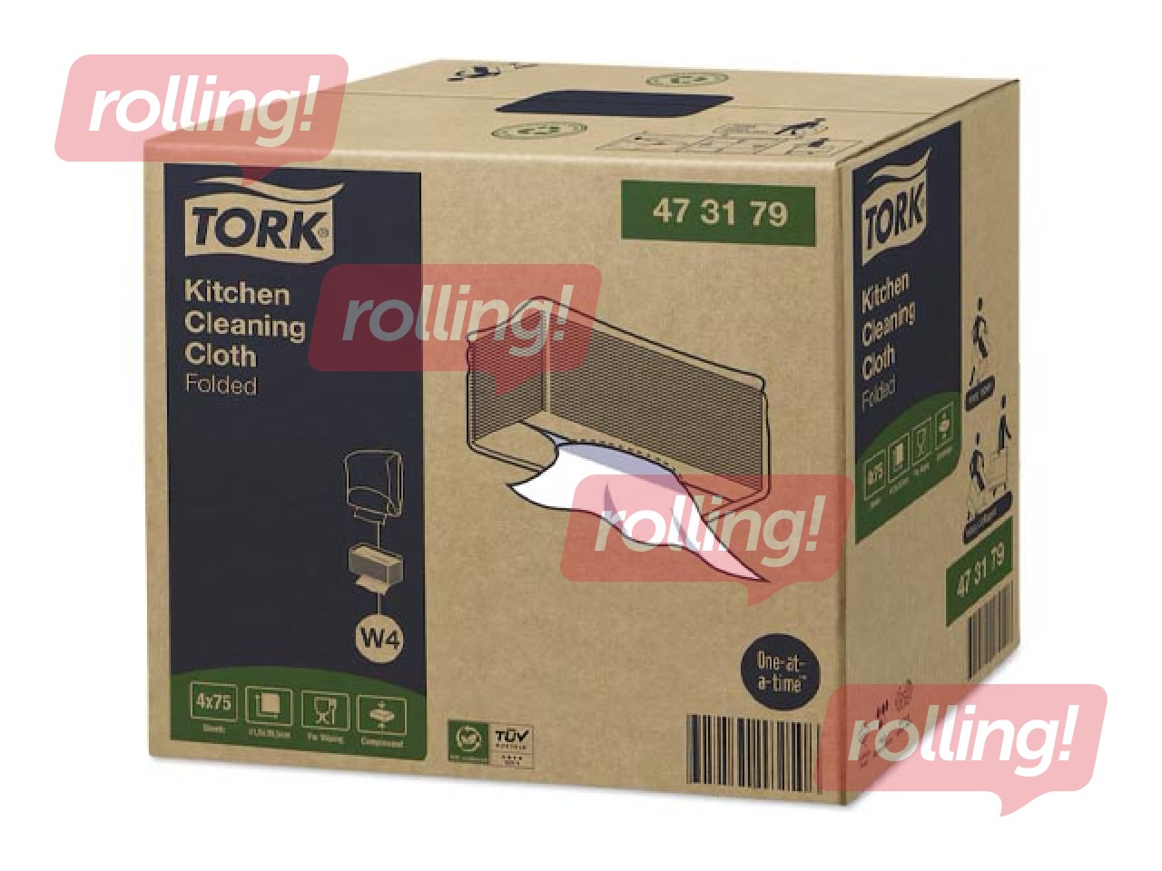 Нетканые кухонные салфетки Tork, W4, белые, 1 слой, 75 шт.