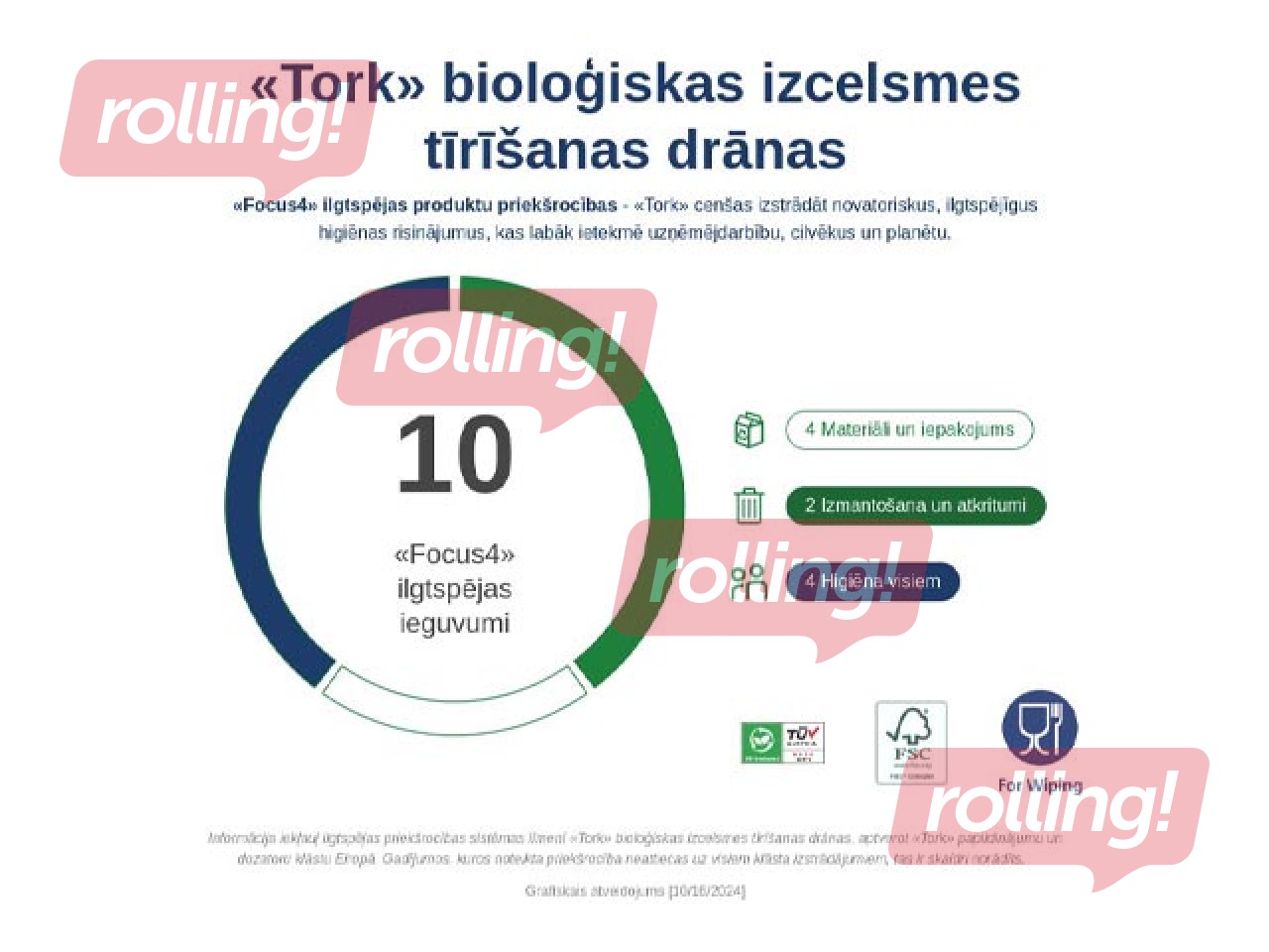 Virtuves tīrīšanas drānas Tork, W4, baltas, neaustas, 1 slānis, 75 loksnes, 1 paciņa