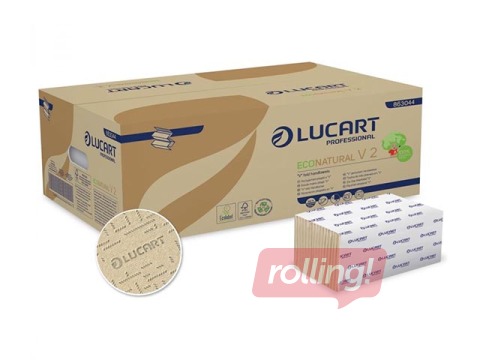 Papīra dvieļi Lucart Econatural, V2, bēši, 2 slāņi, 190 loksnes, 20 paciņas