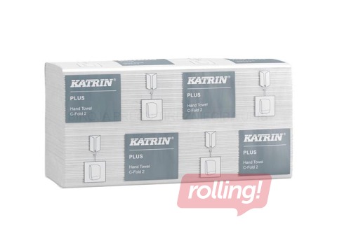 Papīra dvieļi Katrin Plus, C-Fold 2, balti, 2 slāņi, 100 loksnes, 16 paciņas