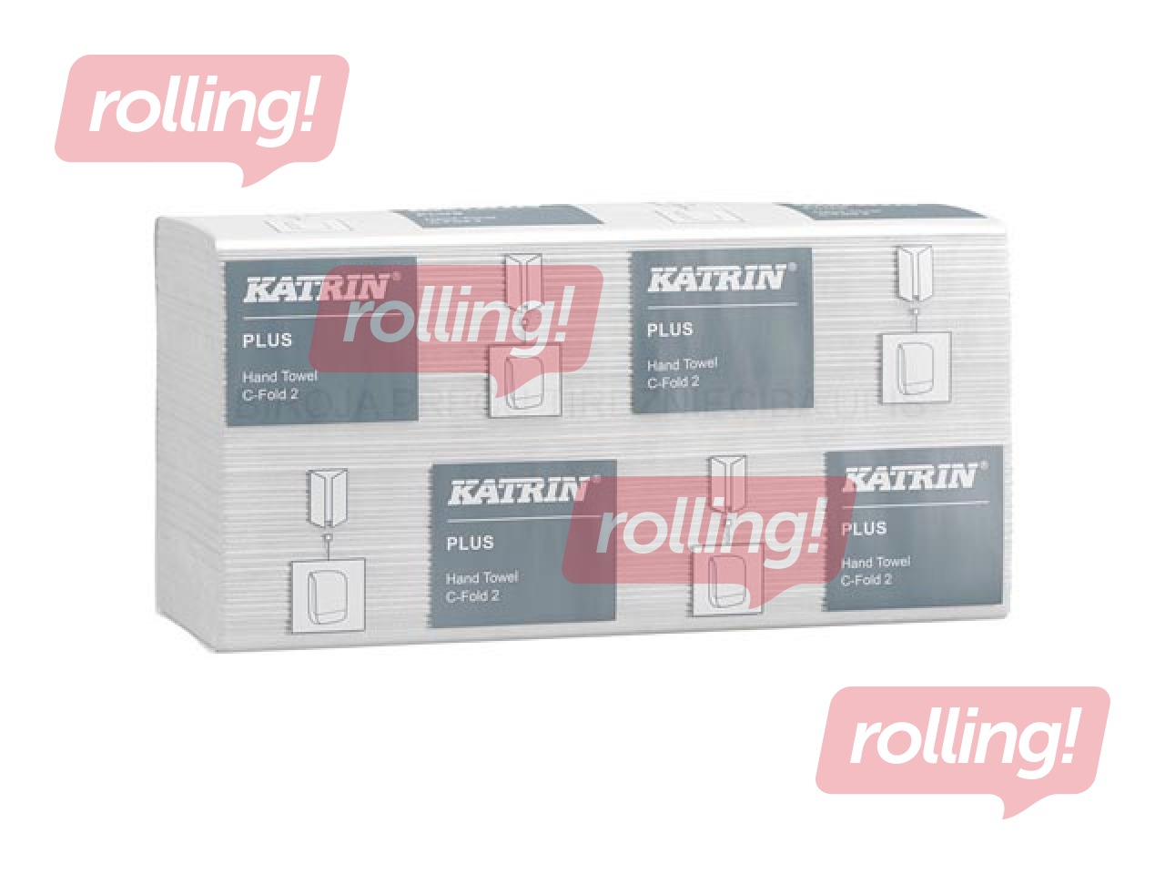 Papīra dvieļi Katrin Plus, C-Fold 2, balti, 2 slāņi, 100 loksnes, 16 paciņas