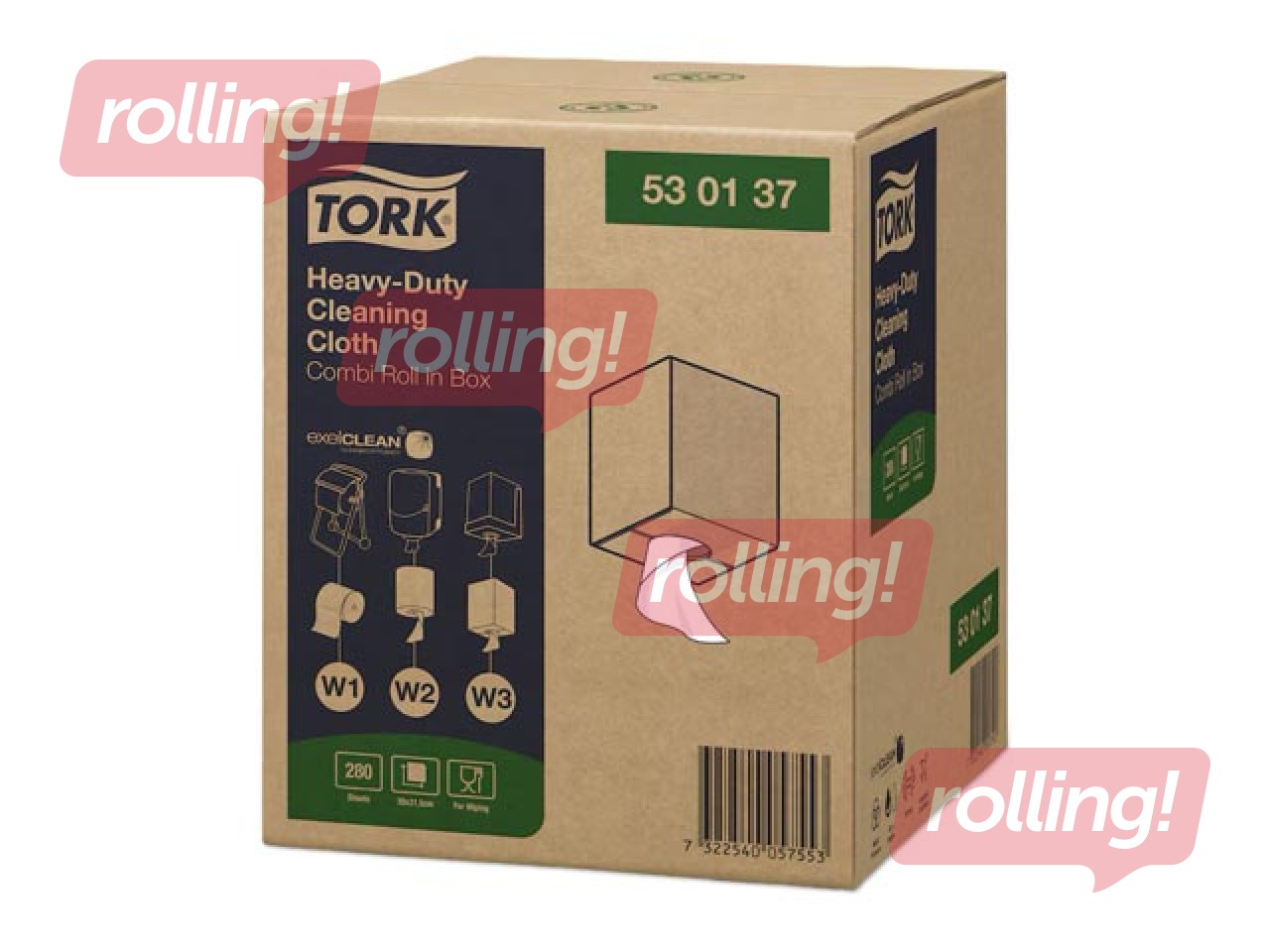 Industriālais papīrs Tork Heavy Duty Cleaning, bezpūku, 1 slānis, balts, 106.4m, 1 rullis