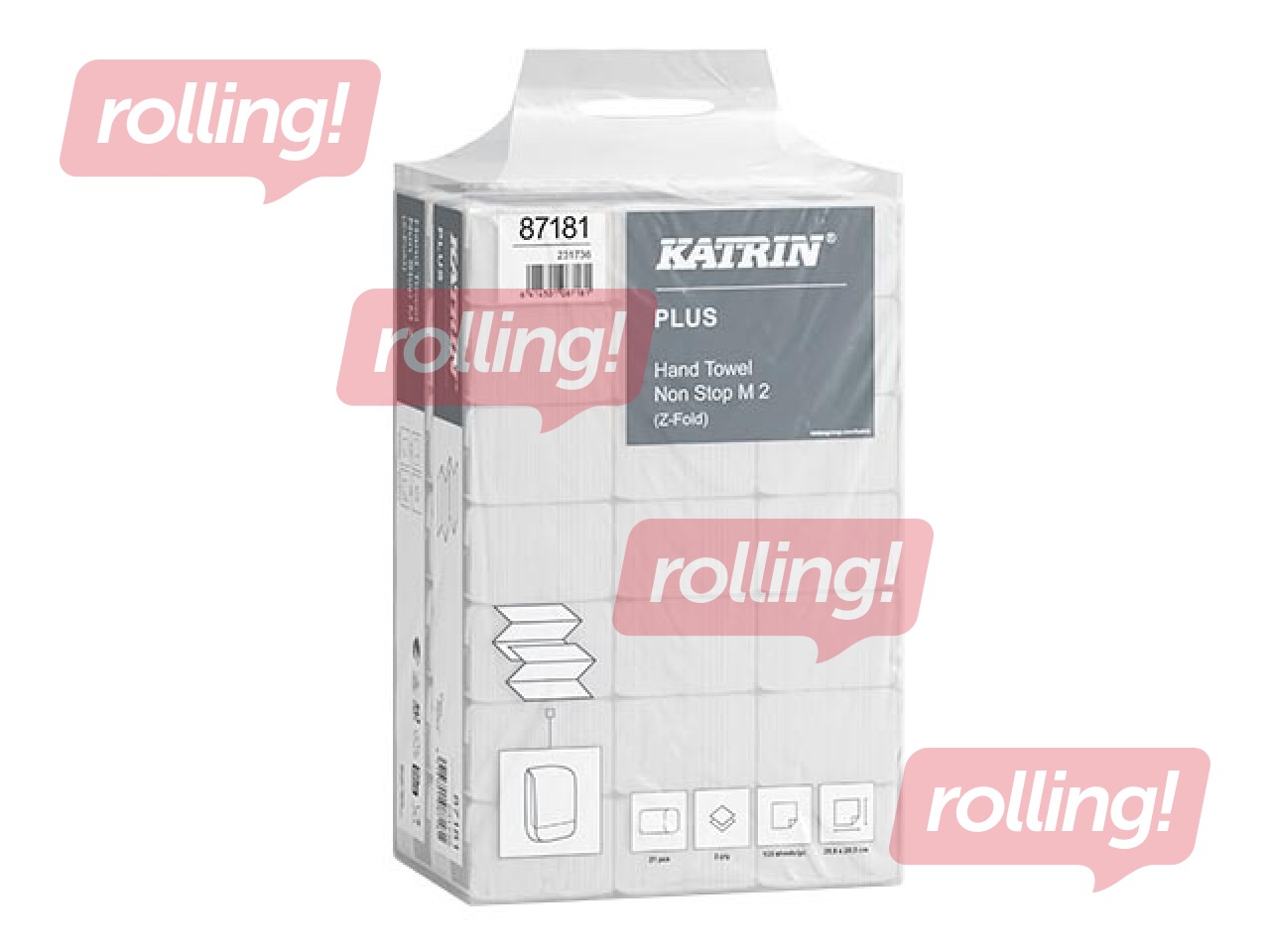 Papīra dvieļi Katrin Plus Non Stop, M2, Z-fold, balti, 2 slāņi, 135 loksnes, 21 paciņa