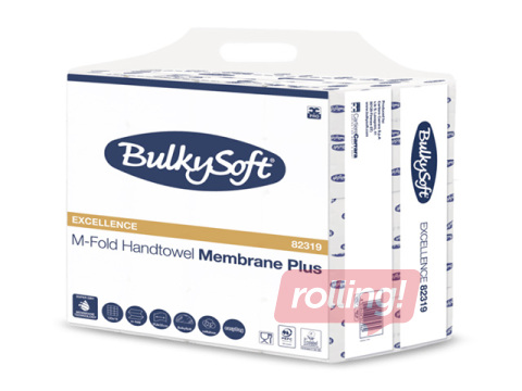 Papīra dvieļi Bulkysoft Membrane Plus, W-fold, H2, balti, 3 kārtas, 120 loksnes, 15 paciņas