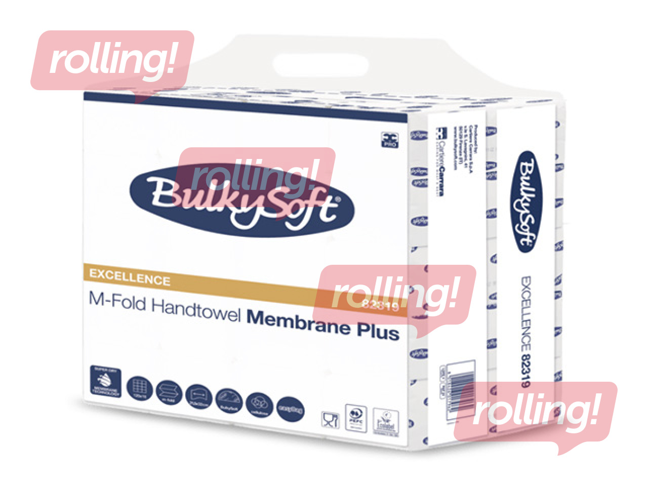 Papīra dvieļi Bulkysoft Membrane Plus, W-fold, H2, balti, 3 kārtas, 120 loksnes, 15 paciņas