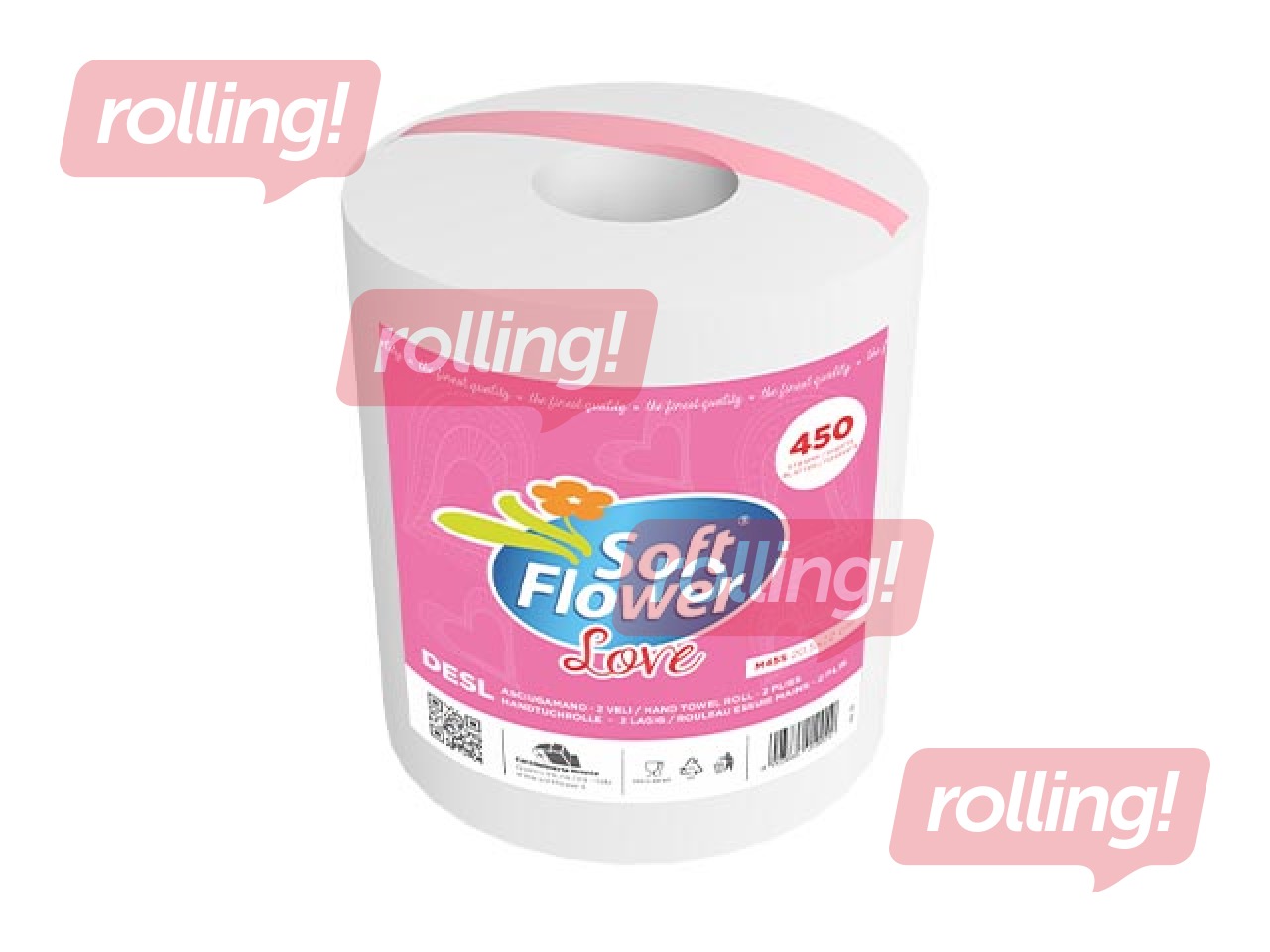 Papīra dvieļi Love Soft Flower, 450 loksnes, 2 slāņi, 200m, 1 rullis