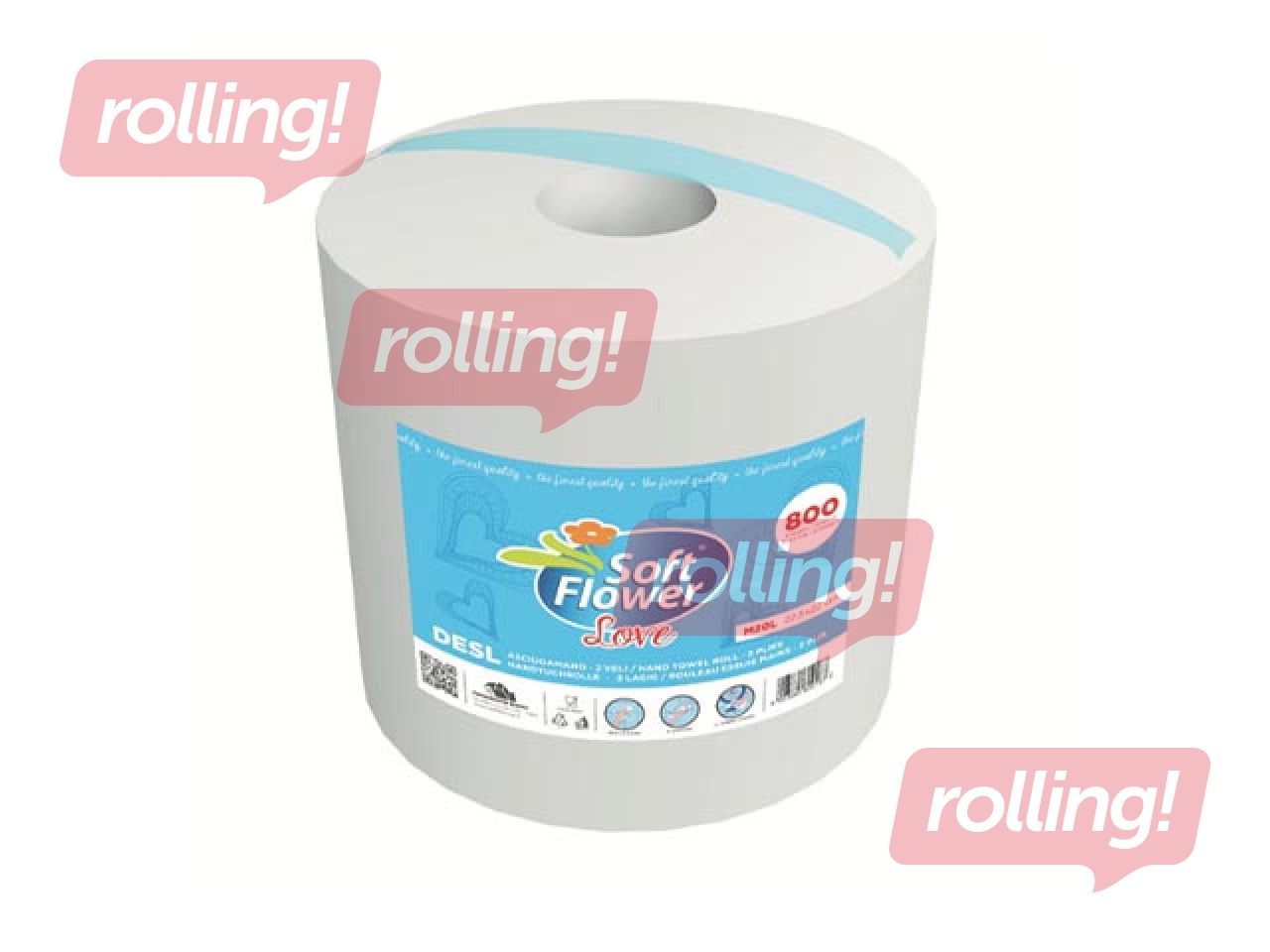 Papīra dvieļi Love Soft Flower, 800 loksnes, 2 slāņi, 270m, 1 rullis