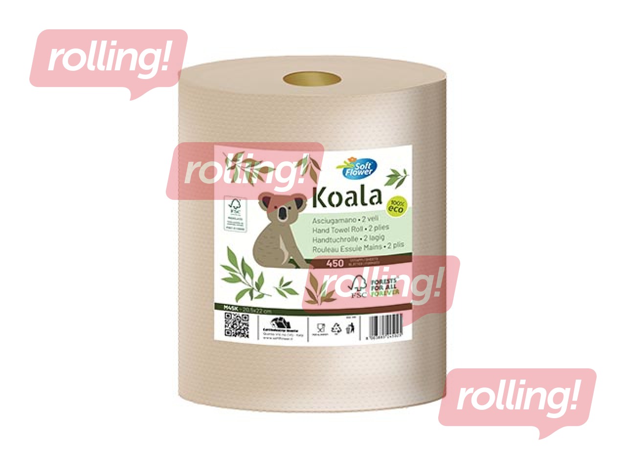 Papīra dvieļi Koala Soft Flower, 450 loksnes, 2 slāņi, 1 rullis