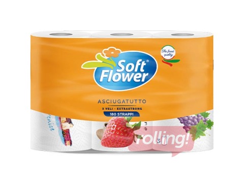 Papīra dvieļi Soft Flower, 150 loksnes, 3 slāņi, 3 ruļļi