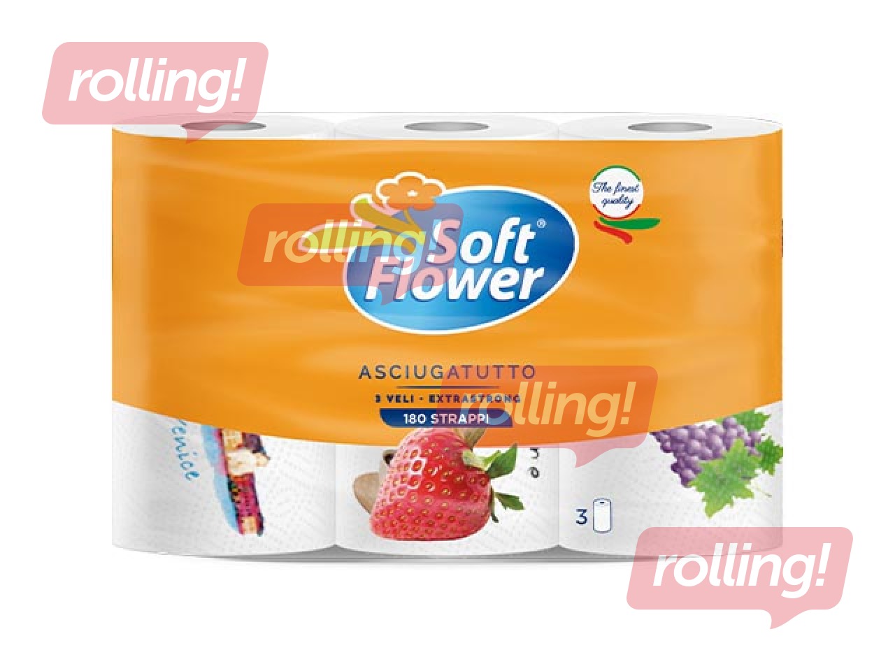 Papīra dvieļi Soft Flower, 150 loksnes, 3 slāņi, 3 ruļļi