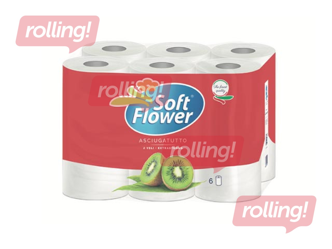 Papīra dvieļi Soft Flower, 600 loksnes, 2 slāņi, 6 ruļļi