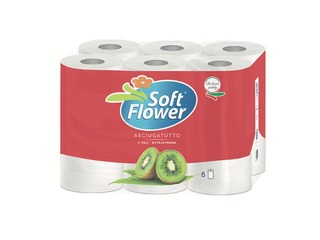 Soft Flower paper towels, 6 rolls, 2-ply, 600 sheets