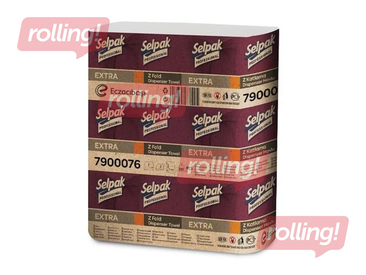Paberist käterätikud Selpak, Pro Extra, Z-fold, H2, valged, 200 lehte, 2-kihilised, 12 pakki