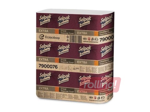 Papīra dvieļi Selpak Pro Extra, Z-fold, H2, balti, 2 slāņi, 200 loksnes, 12 paciņas