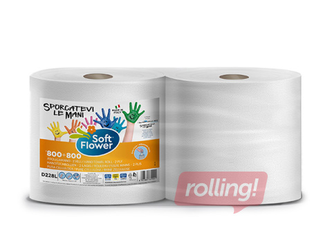 Papīra dvieļi Soft Flower, 1600 loksnes, 2 slāņi, 2 ruļļi