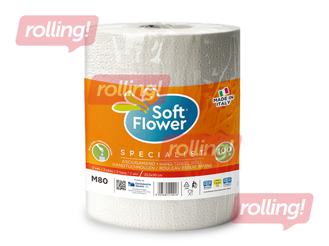 Industriālais papīrs Soft Flower, 333 loksnes, 2 slāņi, balts, 1 rullis