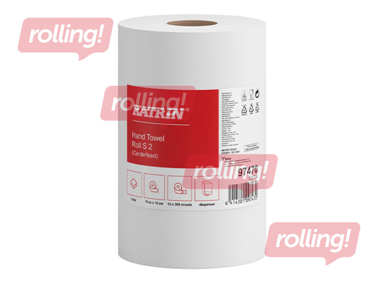 Бумажные полотенца Katrin Centrefeed S2, 12 рулонов, 2 слоя, белые