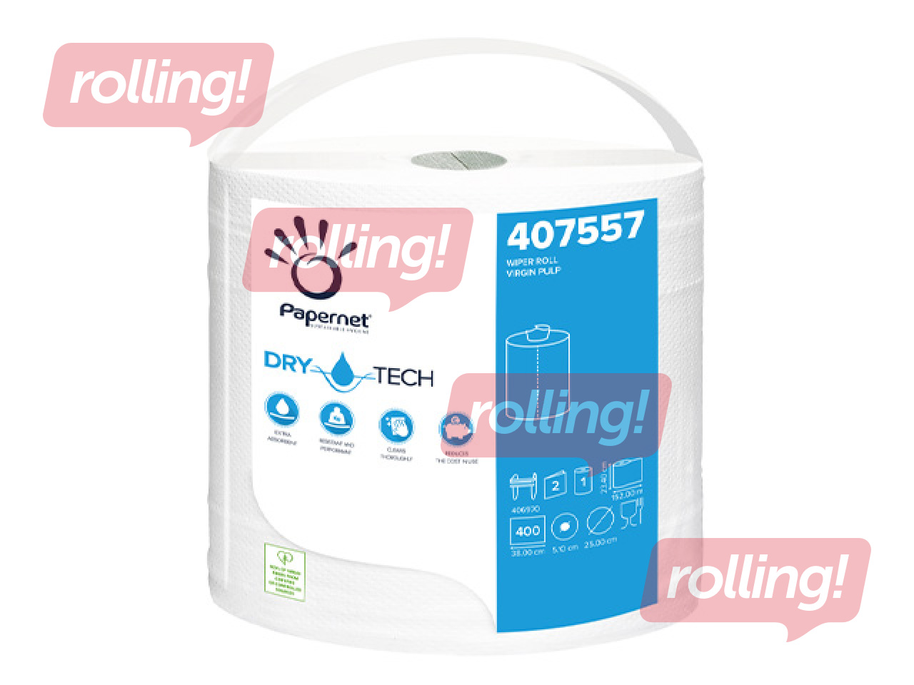 Industriālais dvielis Papernet Dry Tech ar perforāciju, balts, 2K, 152m, 400 loksnes