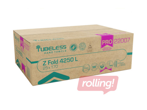 Papīra dvieļi Tubeless, Z-fold, 2 slāņi, 170 loksnes, 25 paciņas