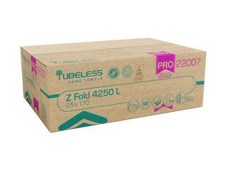 Papīra dvieļi Tubeless, Z-fold, 2 slāņi, 170 loksnes, 25 paciņas