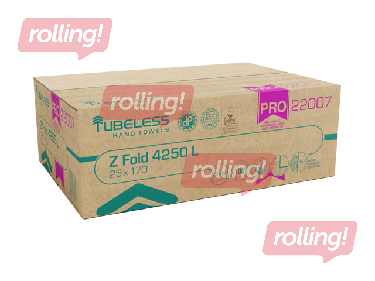 Papīra dvieļi Tubeless, Z-fold, 2 slāņi, 170 loksnes, 25 paciņas
